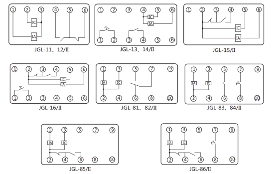 JGL-15/Ⅱ二相靜態(tài)反時(shí)限過流繼電器內(nèi)部端子外引接線圖