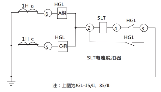 JGL-15/Ⅱ二相靜態(tài)反時(shí)限過流繼電器典型應(yīng)用接線圖