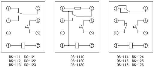 DS-115時間繼電器內部接線及外引接線圖(背視圖)圖片